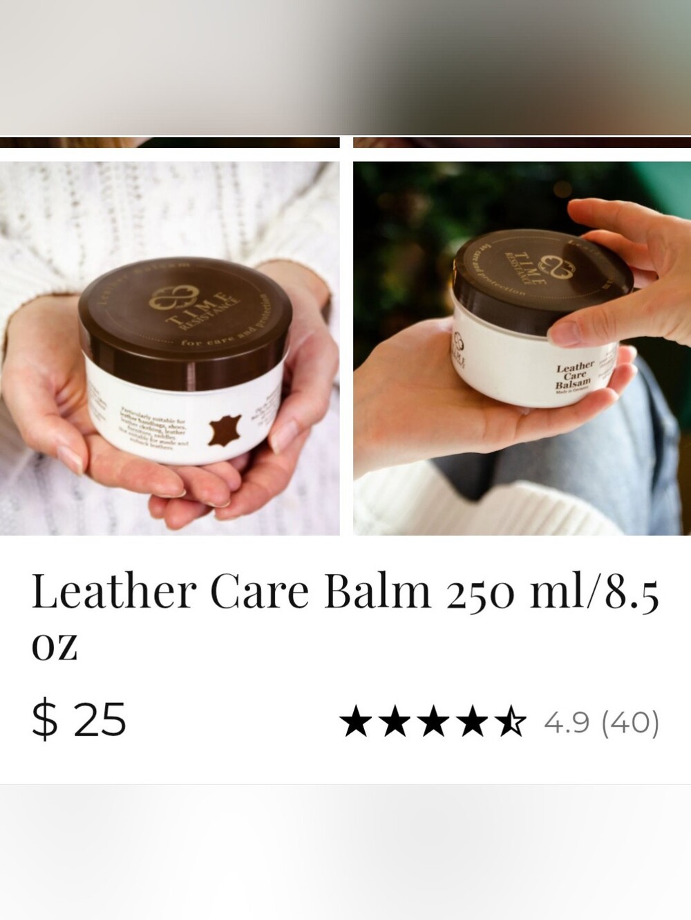 NEW Leather Care Balm By Timeless Resistance 250 ml/8.5 oz - Retail $25